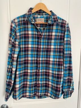 Men's Size Large Blue Plaid Button-Down Casual Flannel Shirt